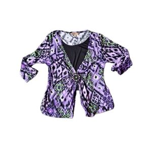 Vintage Y2k‎  Notations Mcbling Abstract Long Sleeve Blouse Size Large